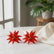 Load image into Gallery viewer, Stud Red Tropical Flower Oversized Petal Earrings