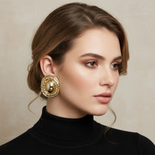 Load image into Gallery viewer, Stud Gold Organic Oval Domed Metal Earrings