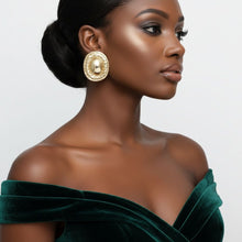 Load image into Gallery viewer, Stud Gold Organic Oval Domed Metal Earrings