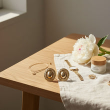 Load image into Gallery viewer, Stud Gold Organic Oval Domed Metal Earrings