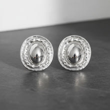 Load image into Gallery viewer, Stud Silver Organic Oval Domed Metal Earrings