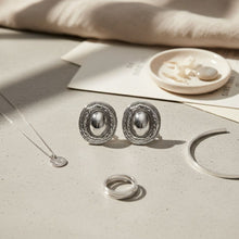 Load image into Gallery viewer, Stud Silver Organic Oval Domed Metal Earrings