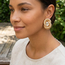 Load image into Gallery viewer, Gold Ribbed Swirl Crystal Stud Earrings