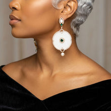 Load image into Gallery viewer, White Opal Finish Emerald Crystal Drop Earrings