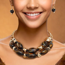 Load image into Gallery viewer, Beaded Deep Marbled Brown Gold Chain Necklace