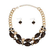 Load image into Gallery viewer, Beaded Deep Marbled Brown Gold Chain Necklace