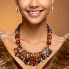 Load image into Gallery viewer, Beaded Earthy Raw Wood and Stone Drop Necklace