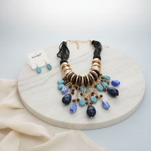 Load image into Gallery viewer, Beaded Blue Stone Global Artisan Leather Necklace