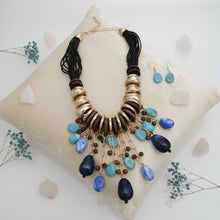 Load image into Gallery viewer, Beaded Blue Stone Global Artisan Leather Necklace