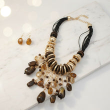 Load image into Gallery viewer, Beaded Brown Stone Global Artisan Leather Necklace