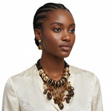 Load image into Gallery viewer, Beaded Brown Stone Global Artisan Leather Necklace