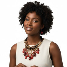 Load image into Gallery viewer, Beaded Red Stone Global Artisan Leather Necklace