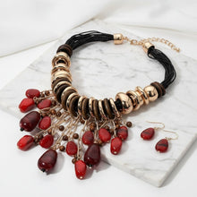 Load image into Gallery viewer, Beaded Red Stone Global Artisan Leather Necklace