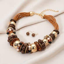 Load image into Gallery viewer, Collar Earthy Artisan Brown Leather Wood Necklace