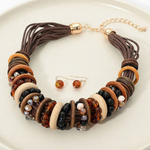Load image into Gallery viewer, Collar Earthy Artisan Leather Wood Disc Necklace