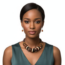 Load image into Gallery viewer, Collar Earthy Artisan Leather Wood Disc Necklace
