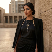 Load image into Gallery viewer, Egyptian Gold Scarab Black Pendant Necklace