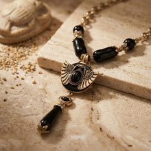 Load image into Gallery viewer, Egyptian Gold Scarab Black Pendant Necklace