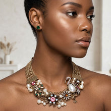 Load image into Gallery viewer, Opulent Gold Pink Flamingo Statement Necklace