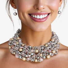 Load image into Gallery viewer, Bib Light Pink Silver Artistic Glass Copper Choker
