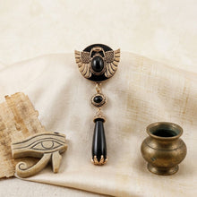 Load image into Gallery viewer, Egyptian Gold Scarab Black Dangle Brooch Pin