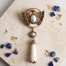 Load image into Gallery viewer, Egyptian Gold Scarab Ivory Dangle Brooch Pin