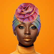 Load image into Gallery viewer, Turban Pre-Tied Flower Orange Purple Zebra Women