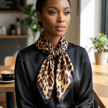 Load image into Gallery viewer, Silky Square Camel Leopard Print Fashion Scarf
