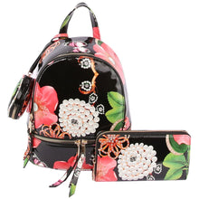 Load image into Gallery viewer, Black Floral Backpack Set