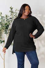 Load image into Gallery viewer, Basic Bae Full Size Ribbed Round Neck Long Sleeve Slit Top