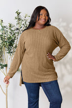 Load image into Gallery viewer, Basic Bae Full Size Ribbed Round Neck Long Sleeve Slit Top