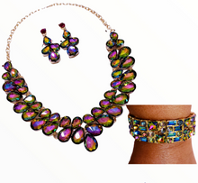 Load image into Gallery viewer, Mystic Majesty Oil Spill Necklace, Earrings, Bracelet - Oil Spill 3pc. Set - S1030