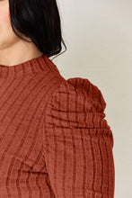 Load image into Gallery viewer, Basic Bae Full Size Ribbed Mock Neck Puff Sleeve T-Shirt