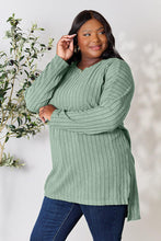 Load image into Gallery viewer, Basic Bae Full Size Ribbed Round Neck Long Sleeve Slit Top