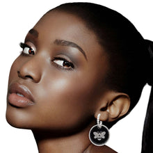 Load image into Gallery viewer, Black Bee Charm Twisted Silver Hoops