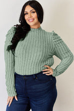 Load image into Gallery viewer, Basic Bae Full Size Ribbed Mock Neck Puff Sleeve T-Shirt