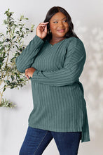 Load image into Gallery viewer, Basic Bae Full Size Ribbed Round Neck Long Sleeve Slit Top