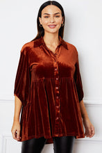 Load image into Gallery viewer, Velvet Tiered Button Up Collared Neck Shirt