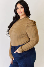 Load image into Gallery viewer, Basic Bae Full Size Ribbed Mock Neck Puff Sleeve T-Shirt