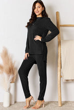 Load image into Gallery viewer, Basic Bae Full Size Ribbed Round Neck High-Low Slit Top and Pants Set