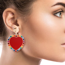 Load image into Gallery viewer, Red Heart and Rhinestone Earrings