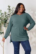 Load image into Gallery viewer, Basic Bae Full Size Ribbed Round Neck Long Sleeve Slit Top