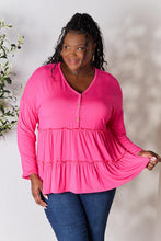 Load image into Gallery viewer, Double Take Half Button Long Sleeve Ruffle Hem Blouse