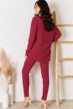 Load image into Gallery viewer, Basic Bae Full Size Ribbed Round Neck High-Low Slit Top and Pants Set
