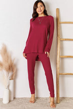 Load image into Gallery viewer, Basic Bae Full Size Ribbed Round Neck High-Low Slit Top and Pants Set