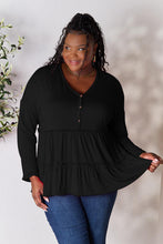 Load image into Gallery viewer, Double Take Half Button Long Sleeve Ruffle Hem Blouse