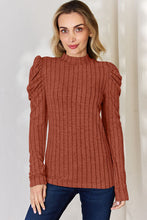 Load image into Gallery viewer, Basic Bae Full Size Ribbed Mock Neck Puff Sleeve T-Shirt