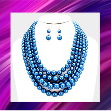 Load image into Gallery viewer, Blue Multi Strand Necklace & Earrings -N1017