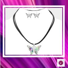 Load image into Gallery viewer, Abalone Butterfly Cord Necklace, Earrings & Bracelet 3Pc. Set