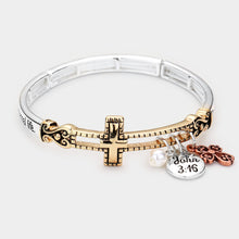 Load image into Gallery viewer, John 3:16 Cross Stretch Bracelet - Mixed Metal -B1047